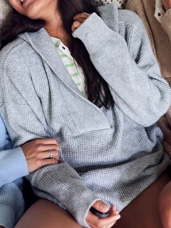 aerie Sweaters - Aerie CozyUp Waffle Knit Sweater Hoodie Heather Gray Sz XL